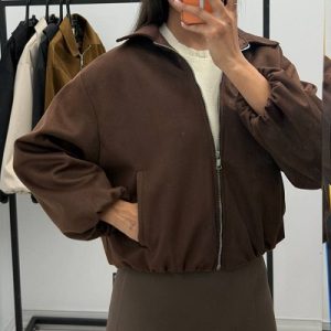 بامبر جکت مخمل زیپ‌دار کد 16570