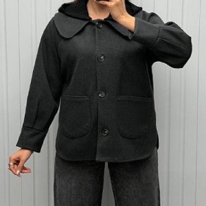 کت فوتر کلاه‌ بافت یقه‌دار کد 199