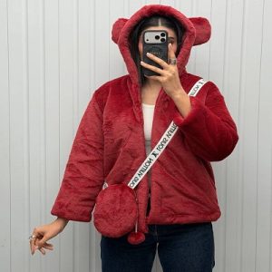 پالتو پوست کلاه‌دار خرگوشی با کیف ست کد 299