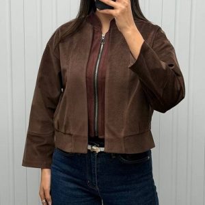 بامبر جکت بیسبال مخمل طرح‌دار کد 16557