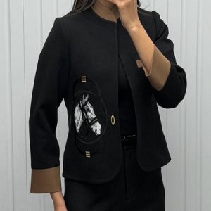 کت کرپ شانتون یقه ایستاده گلدوزی طرح اسب کد 2463