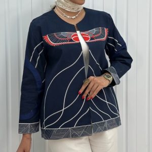 کت لینن سرمه‌ای گلدوزی بیسبال کد 194