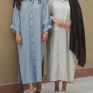 پیراهن بلند کفتان لینن چاک دار کد 3353