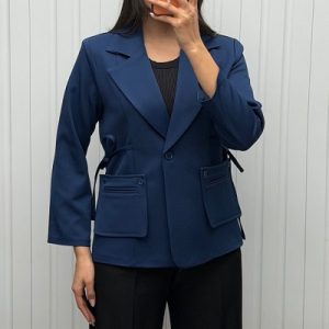 کت سرمه ای یقه انگلیسی کج‌‌راه با دو عدد جیب سیار کد 27712